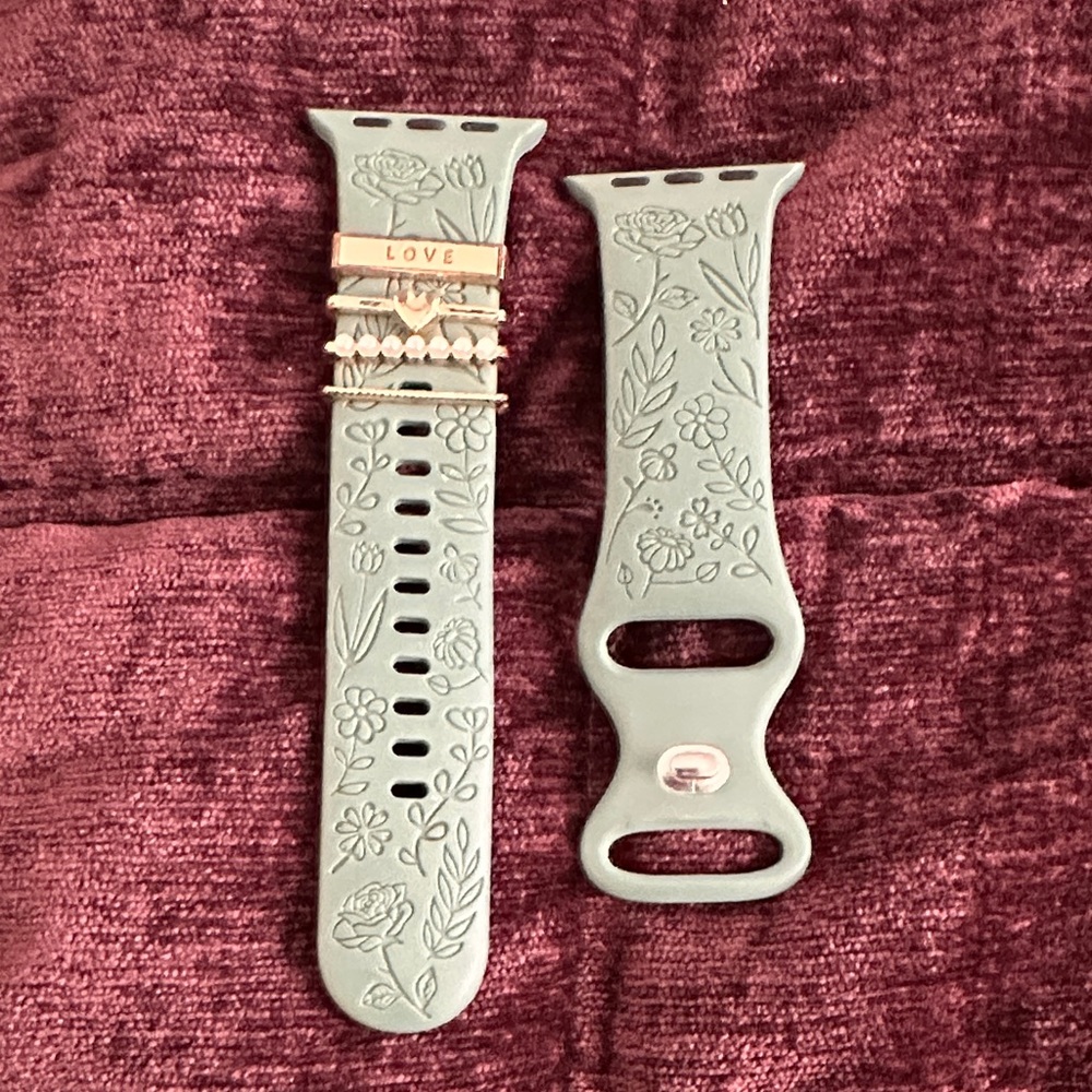 Floral Engraved Watch Band with Charms 38mm/40mm/41mm/42mm